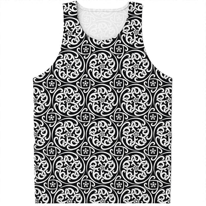 Black And White Celtic Pattern Print Men's Tank Top