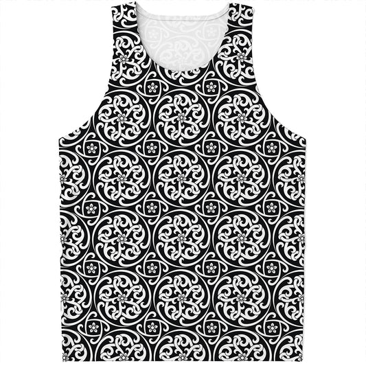 Black And White Celtic Pattern Print Men's Tank Top