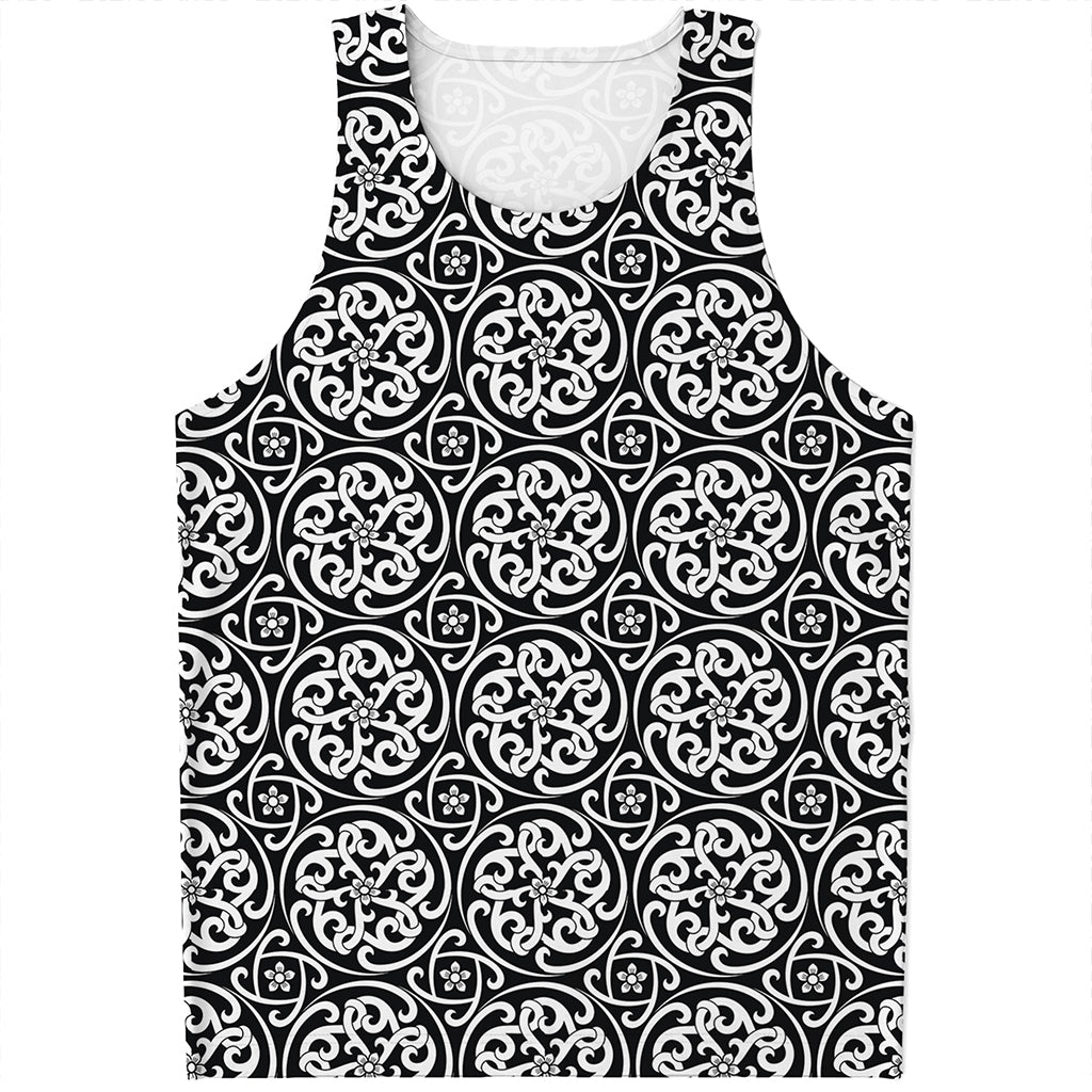 Black And White Celtic Pattern Print Men's Tank Top