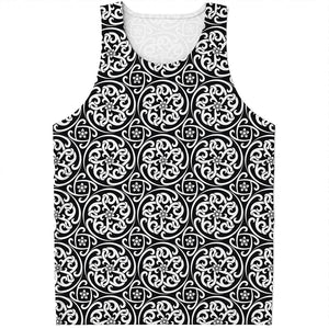 Black And White Celtic Pattern Print Men's Tank Top