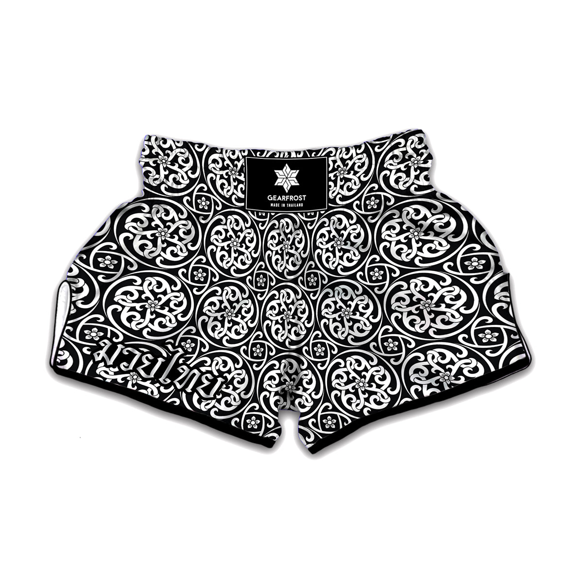 Black And White Celtic Pattern Print Muay Thai Boxing Shorts