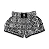 Black And White Celtic Pattern Print Muay Thai Boxing Shorts