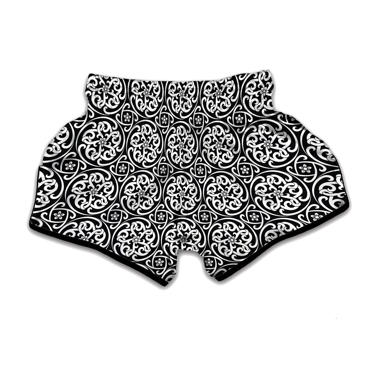 Black And White Celtic Pattern Print Muay Thai Boxing Shorts