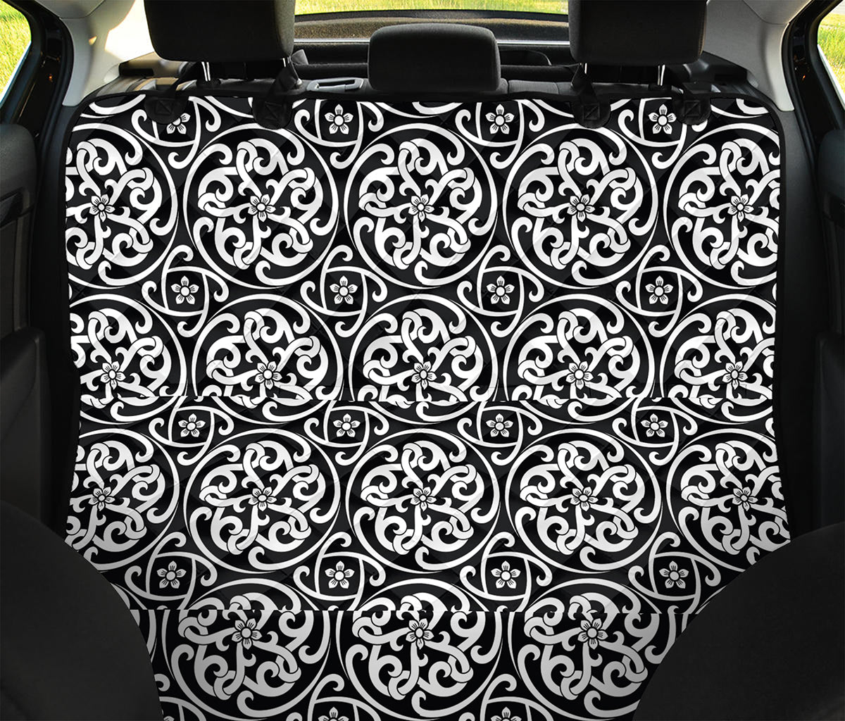 Black And White Celtic Pattern Print Pet Car Back Seat Cover