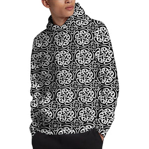 Black And White Celtic Pattern Print Pullover Hoodie