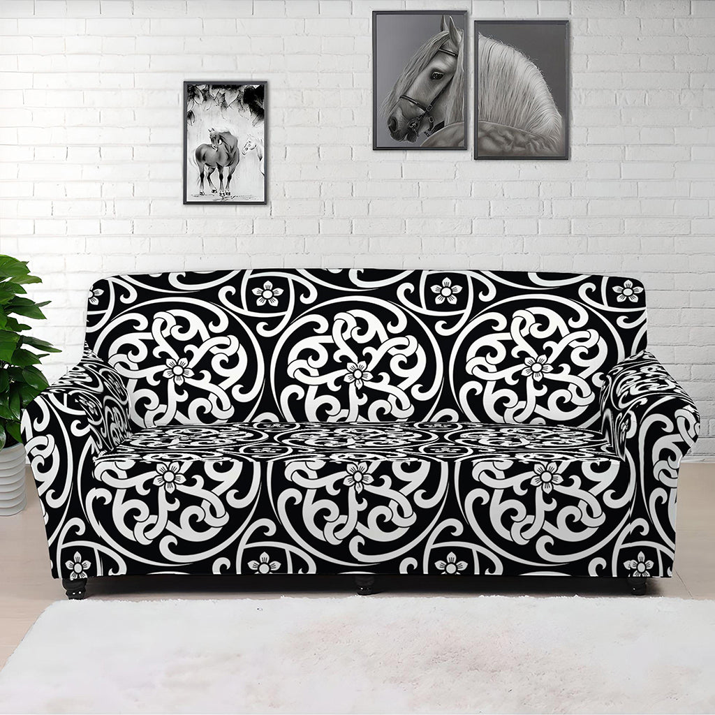 Black And White Celtic Pattern Print Sofa Cover