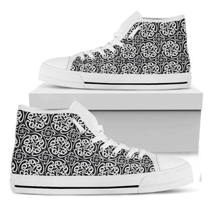 Black And White Celtic Pattern Print White High Top Shoes