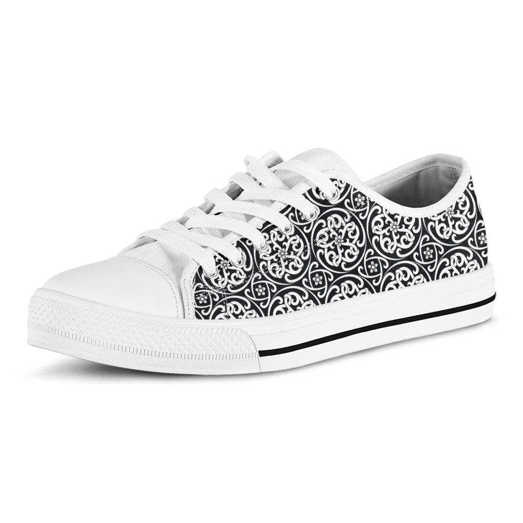 Black And White Celtic Pattern Print White Low Top Shoes