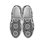 Black And White Celtic Pattern Print White Slip On Shoes