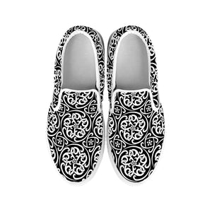 Black And White Celtic Pattern Print White Slip On Shoes