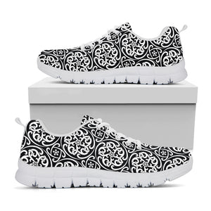 Black And White Celtic Pattern Print White Sneakers