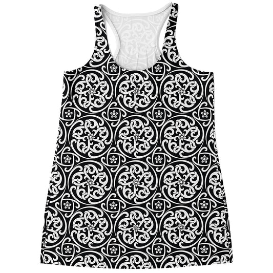 Black And White Celtic Pattern Print Women's Racerback Tank Top