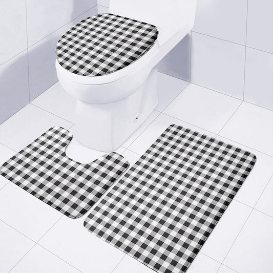 Black And White Check Pattern Print 3 Piece Bath Mat Set
