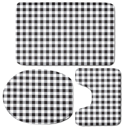 Black And White Check Pattern Print 3 Piece Bath Mat Set