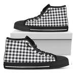 Black And White Check Pattern Print Black High Top Shoes