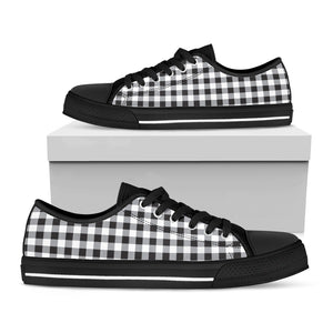 Black And White Check Pattern Print Black Low Top Shoes