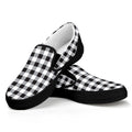 Black And White Check Pattern Print Black Slip On Sneakers