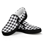 Black And White Check Pattern Print Black Slip On Shoes