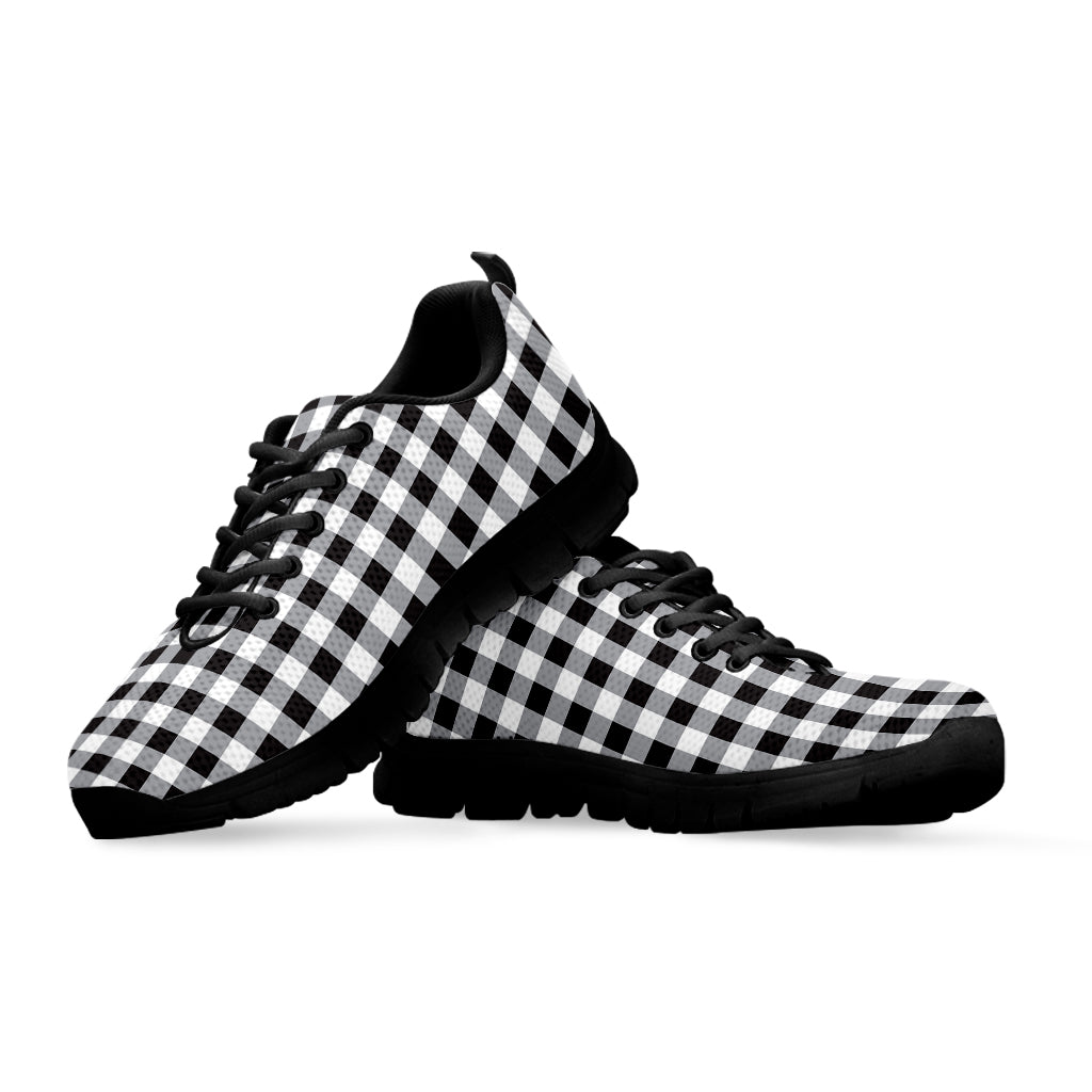 Black And White Check Pattern Print Black Sneakers