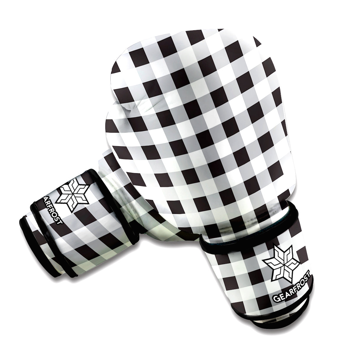 Black And White Check Pattern Print Boxing Gloves