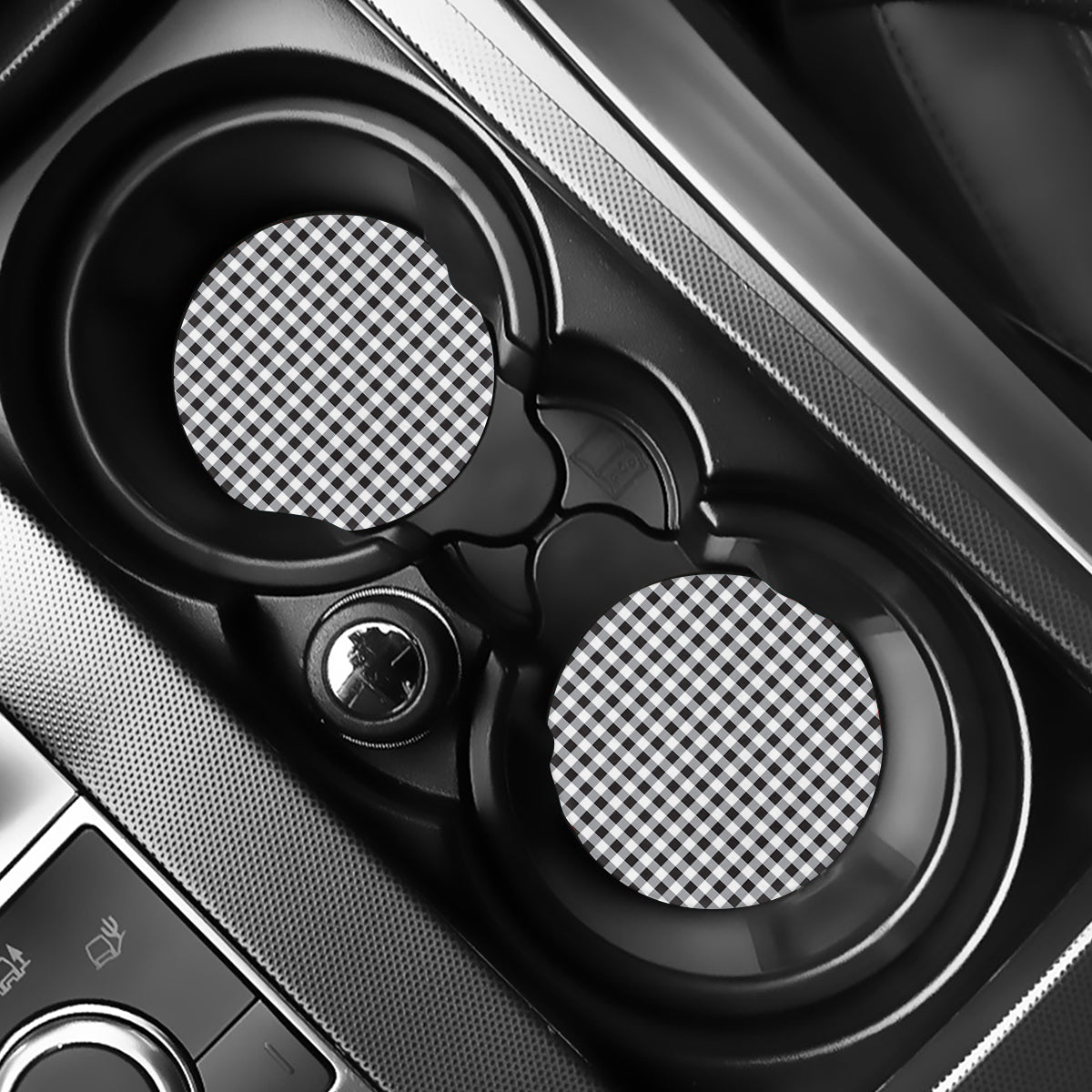 Black And White Check Pattern Print Car Coasters