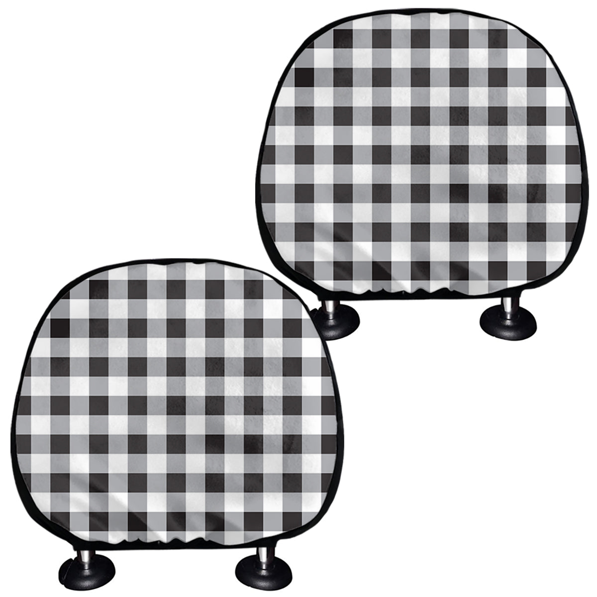 Black And White Check Pattern Print Car Headrest Covers