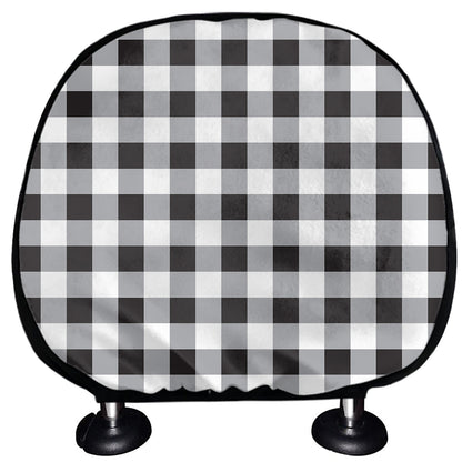 Black And White Check Pattern Print Car Headrest Covers