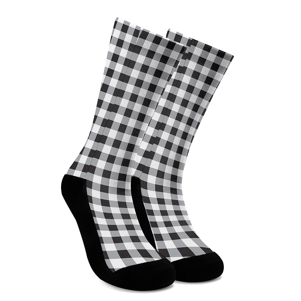 Black And White Check Pattern Print Crew Socks