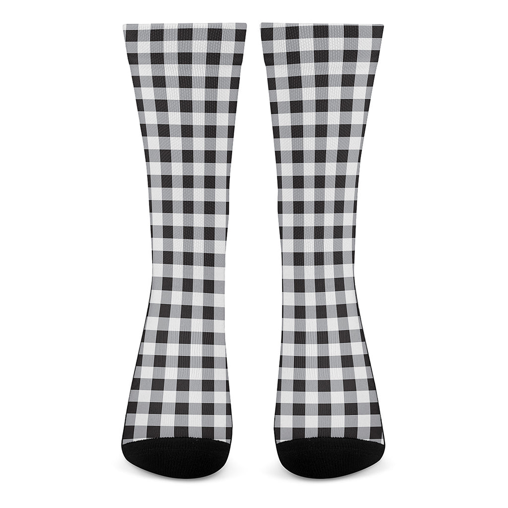 Black And White Check Pattern Print Crew Socks