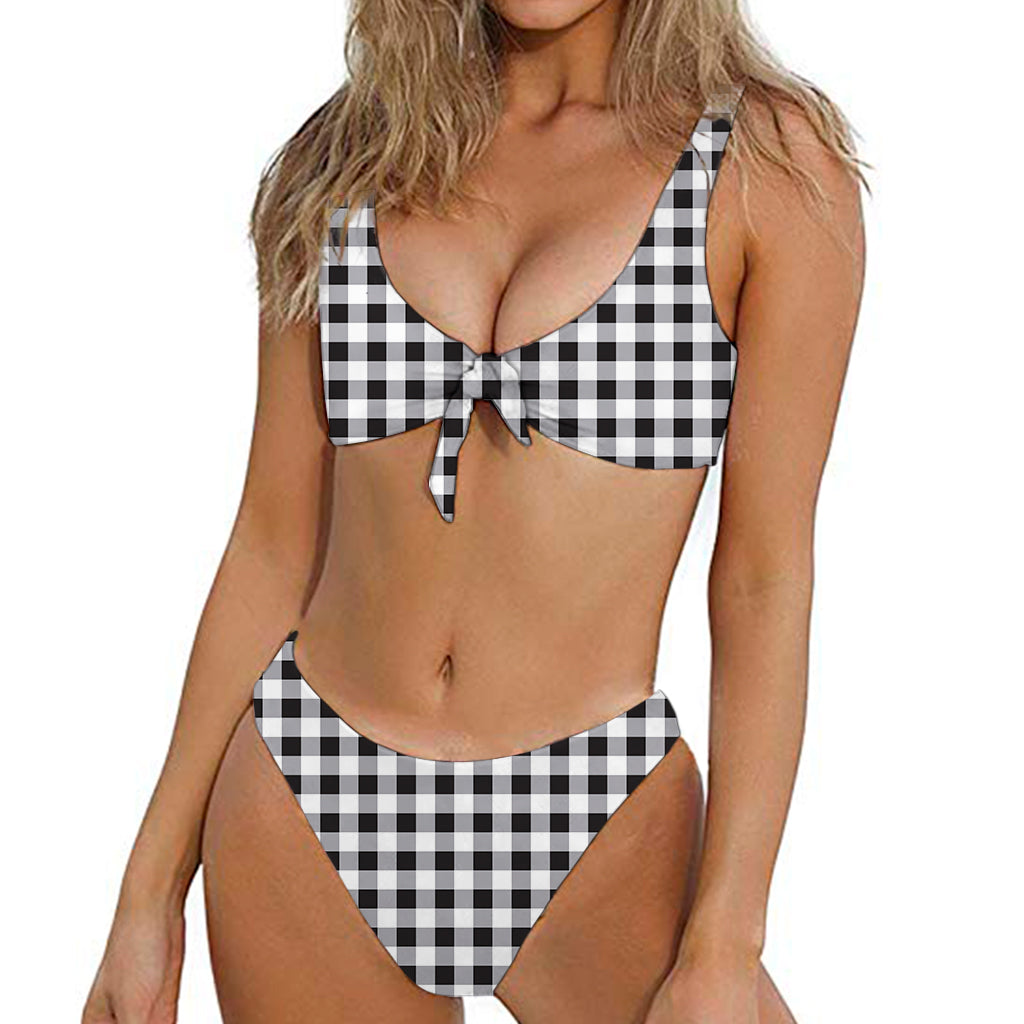 Black And White Check Pattern Print Front Bow Tie Bikini