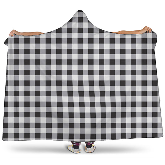 Black And White Check Pattern Print Hooded Blanket