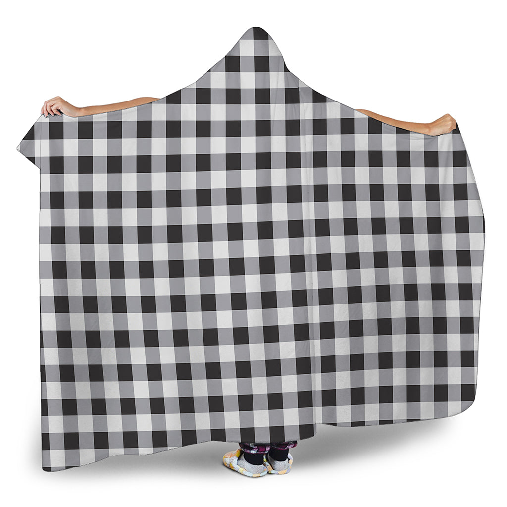 Black And White Check Pattern Print Hooded Blanket