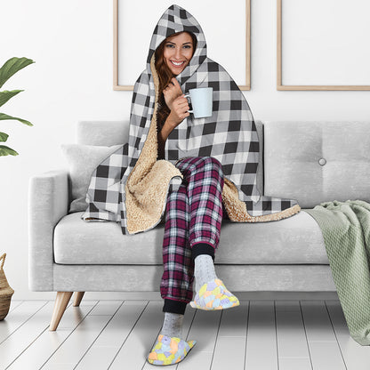 Black And White Check Pattern Print Hooded Blanket