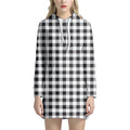 Black And White Check Pattern Print Pullover Hoodie Dress