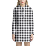 Black And White Check Pattern Print Hoodie Dress