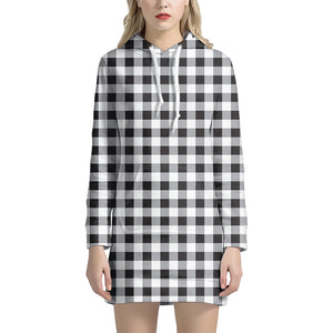 Black And White Check Pattern Print Hoodie Dress