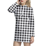 Black And White Check Pattern Print Hoodie Dress