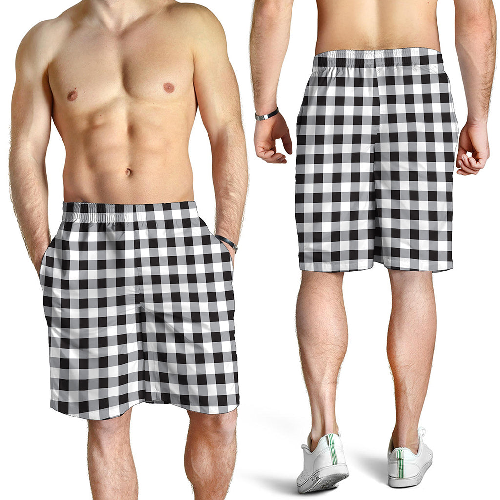 Black And White Check Pattern Print Men's Shorts