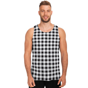 Black And White Check Pattern Print Men's Tank Top