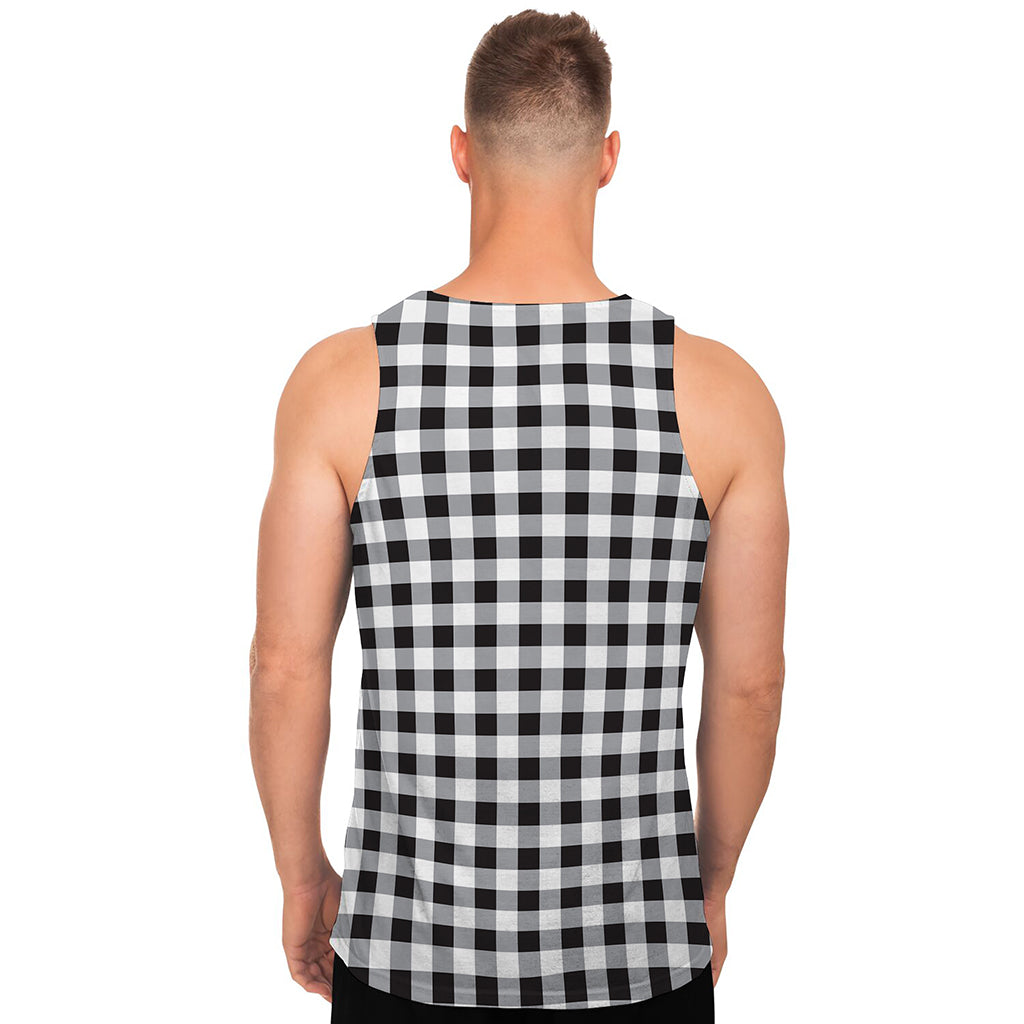 Black And White Check Pattern Print Men's Tank Top