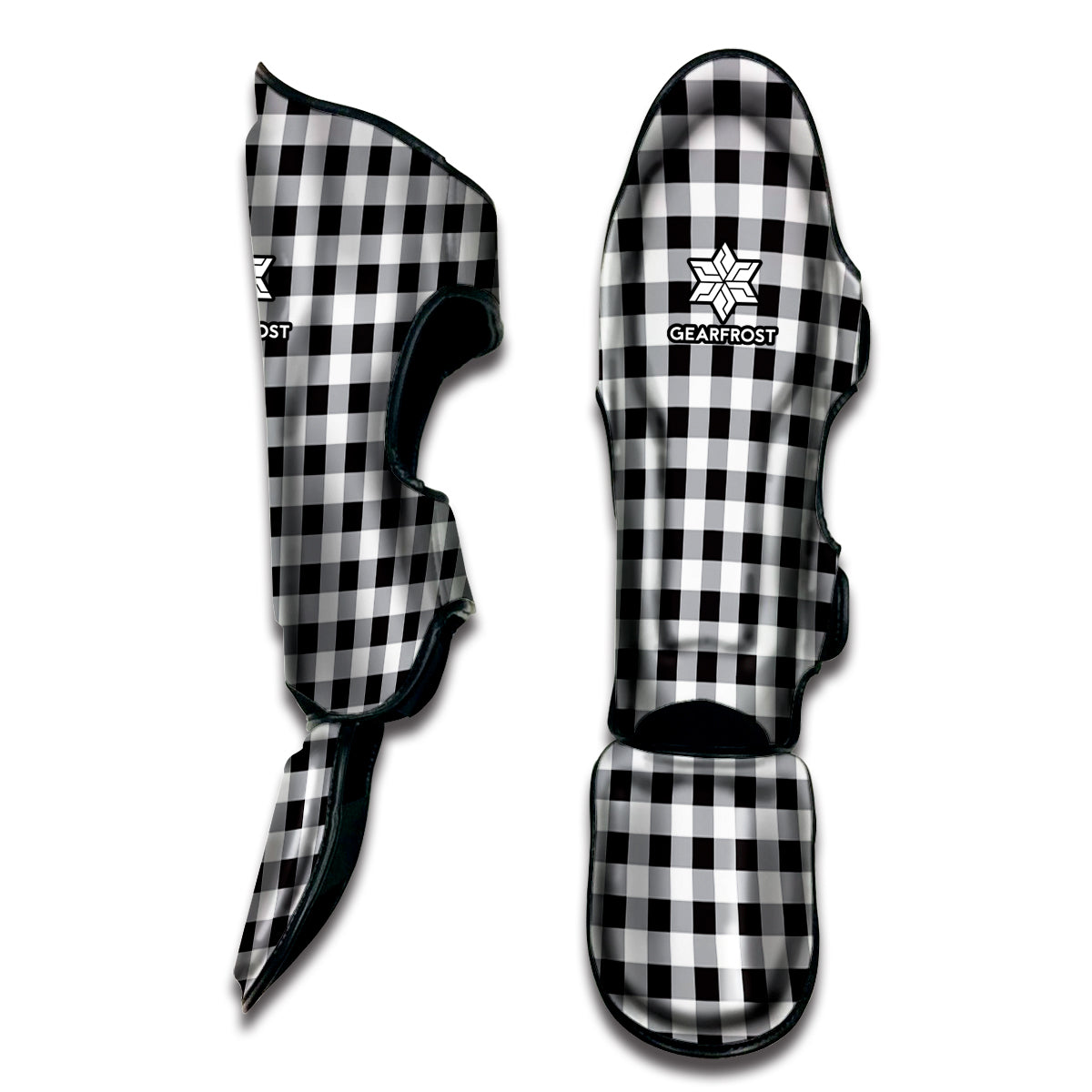 Black And White Check Pattern Print Muay Thai Shin Guard