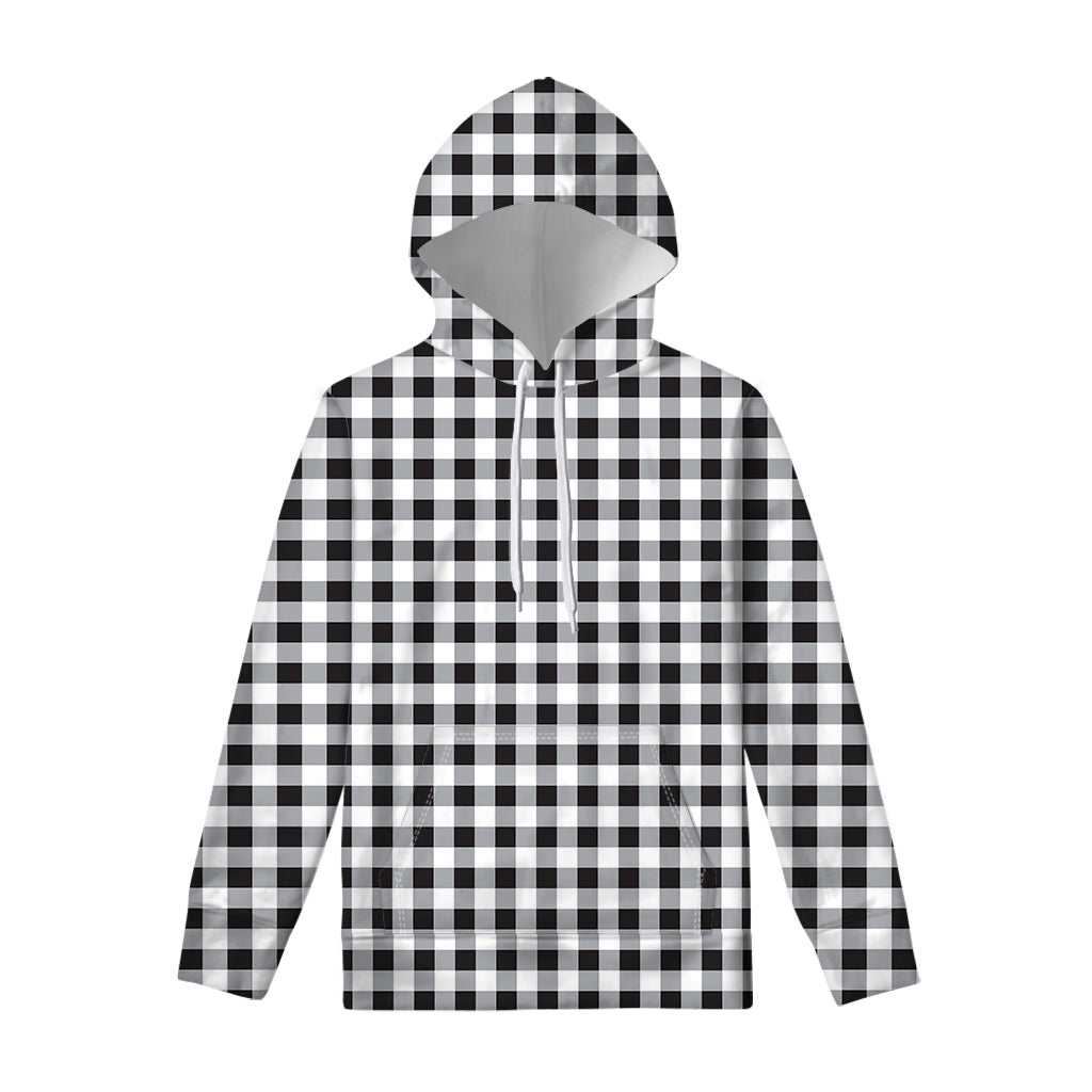 Black And White Check Pattern Print Pullover Hoodie