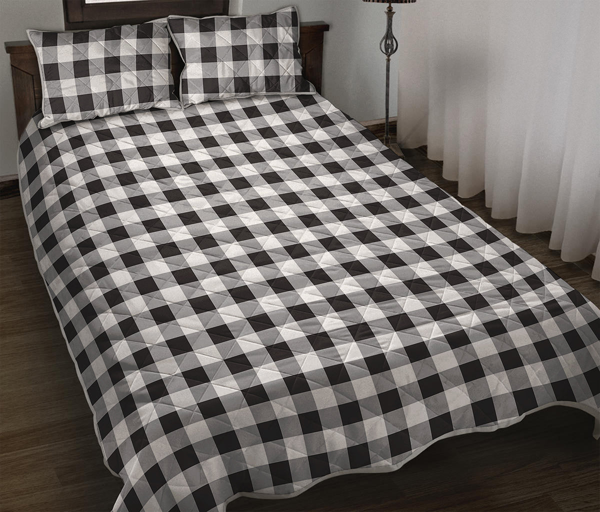Black And White Check Pattern Print Quilt Bed Set