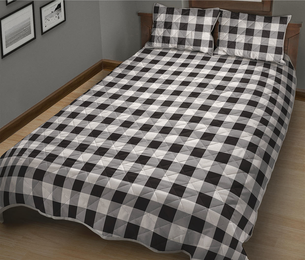 Black And White Check Pattern Print Quilt Bed Set