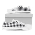 Black And White Check Pattern Print White Low Top Sneakers