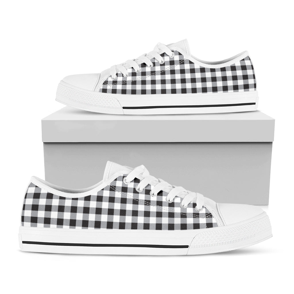 Black And White Check Pattern Print White Low Top Shoes