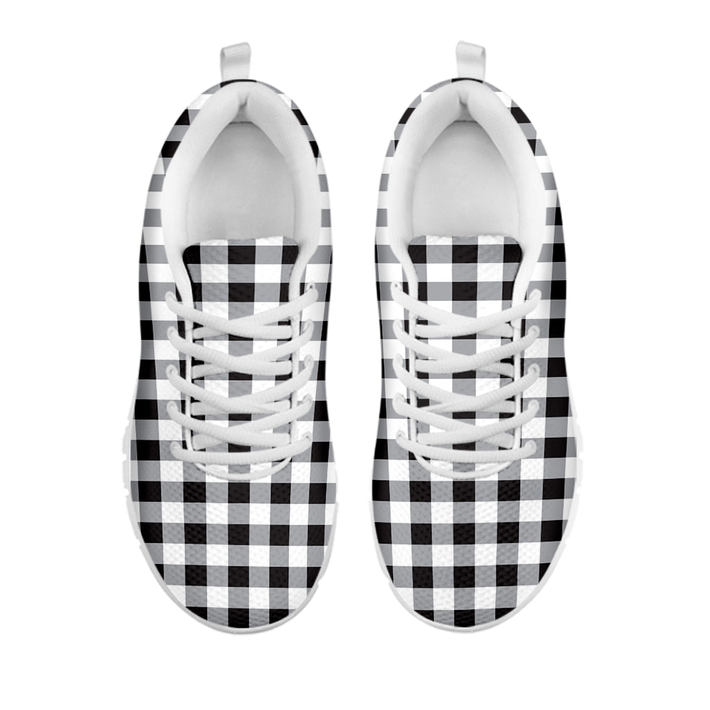 Black And White Check Pattern Print White Sneakers