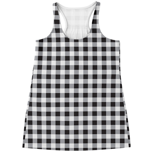 Black And White Check Pattern Print Women's Racerback Tank Top