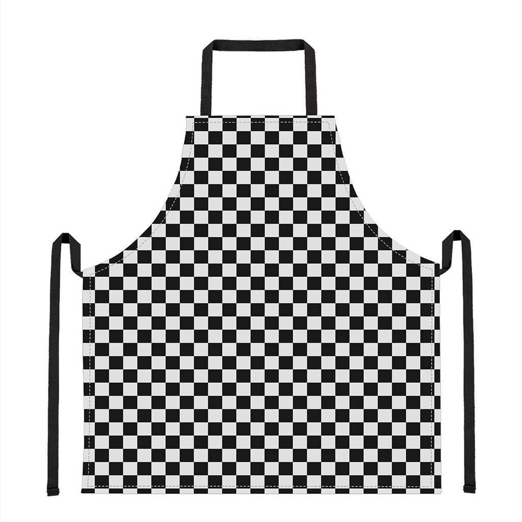 Black And White Checkered Pattern Print Apron