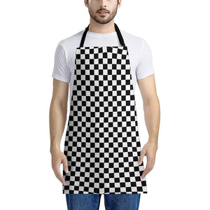 Black And White Checkered Pattern Print Apron